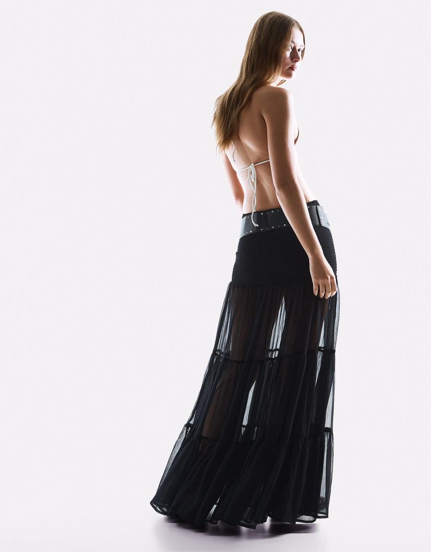 Geplooide maxi rok-Zwart-2