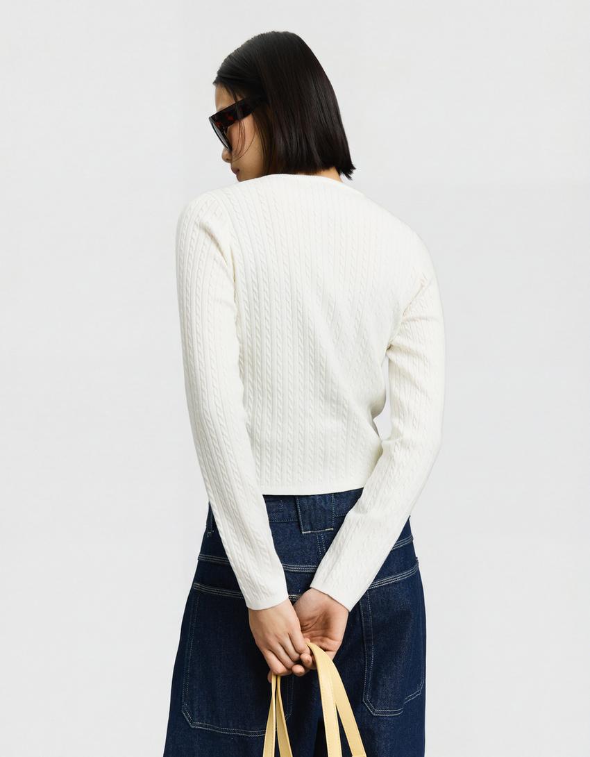 Kardigan kancing button-up anyaman-Krem