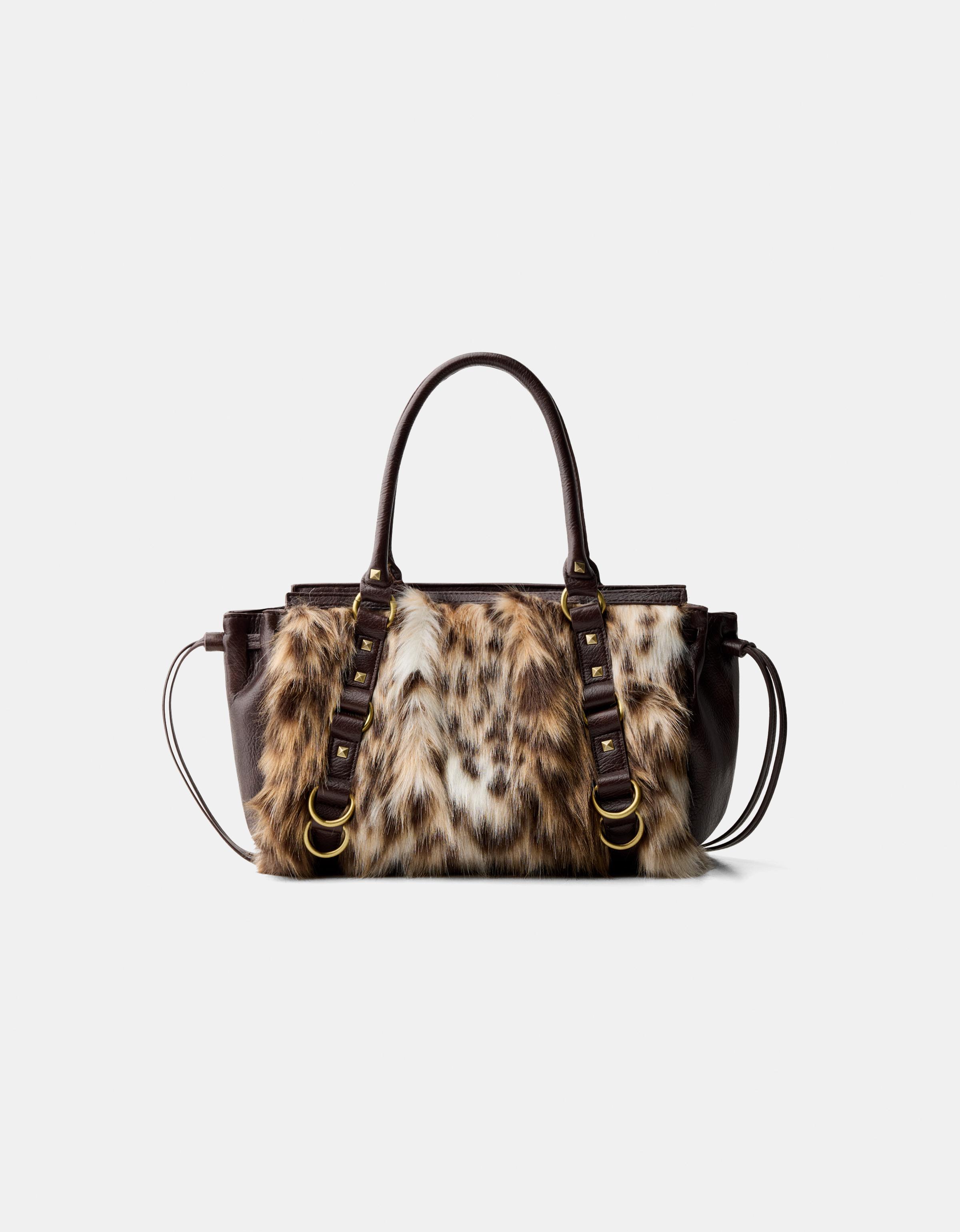 Animal print maxi faux fur bowling bag Women Bershka