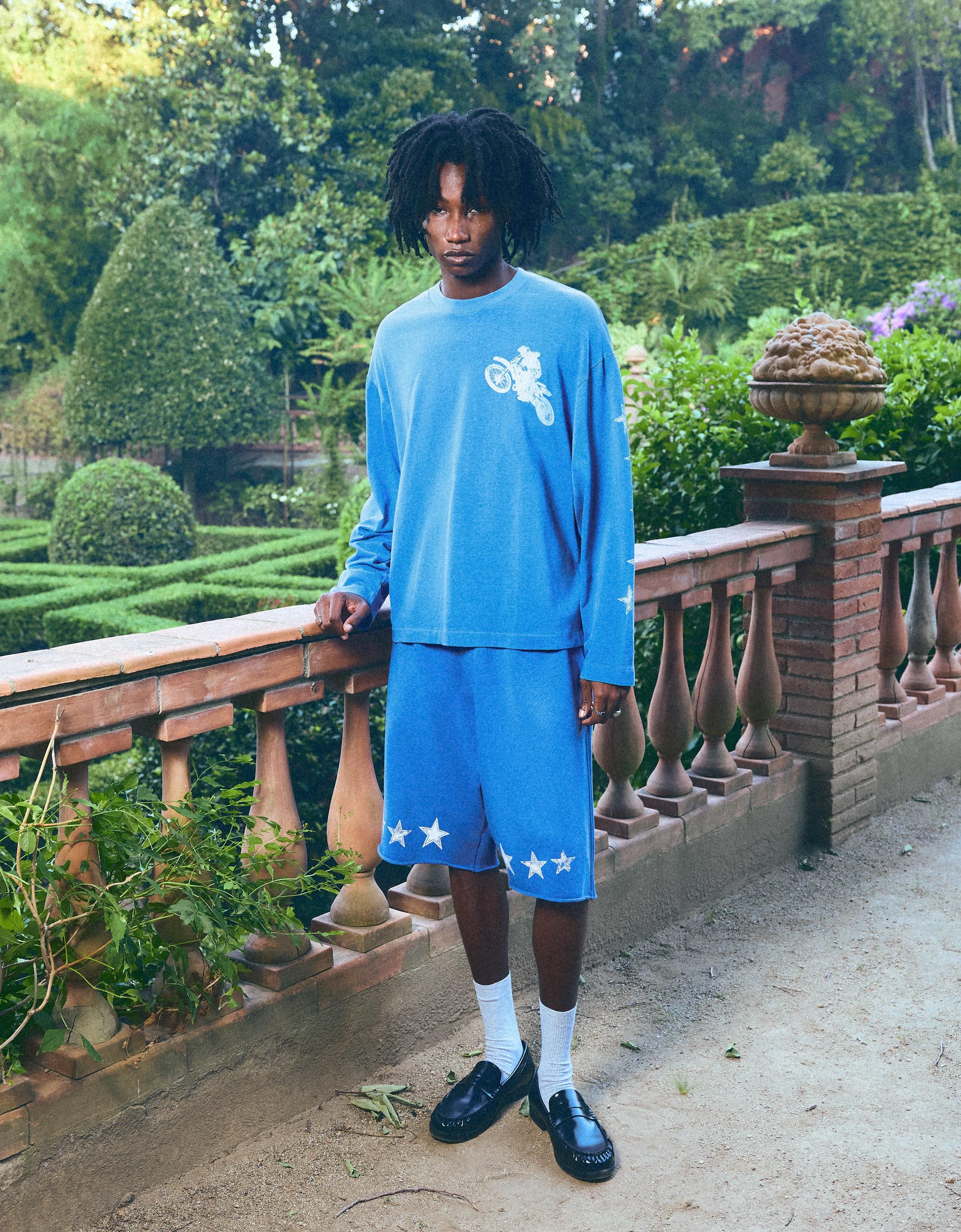 Long-sleeved print T-shirt — Blue