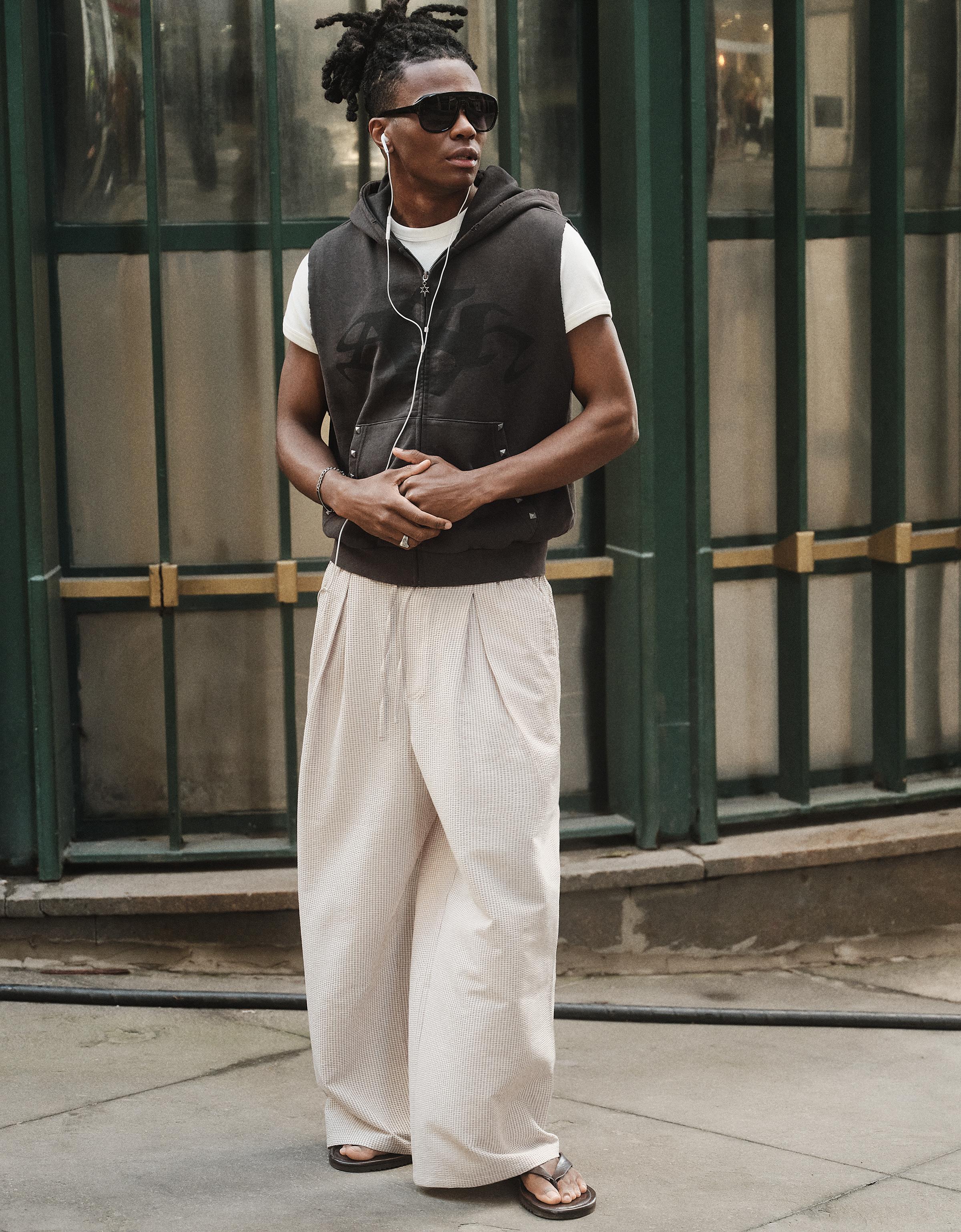 Hooded zip-up waistcoat with washed effect — Grey