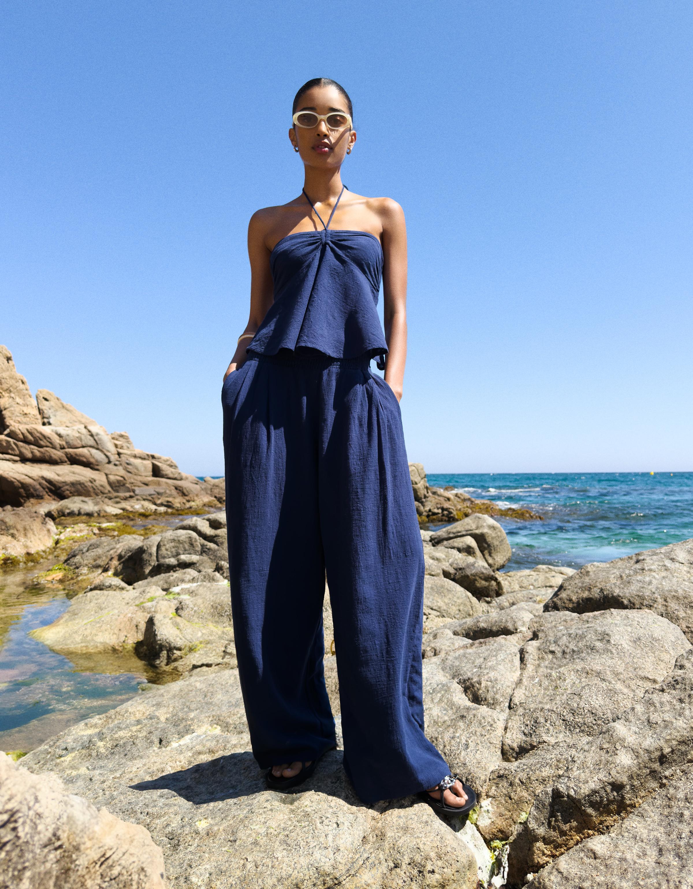 Bershka Rustikales Bandeau-Top Damen Xs Blau