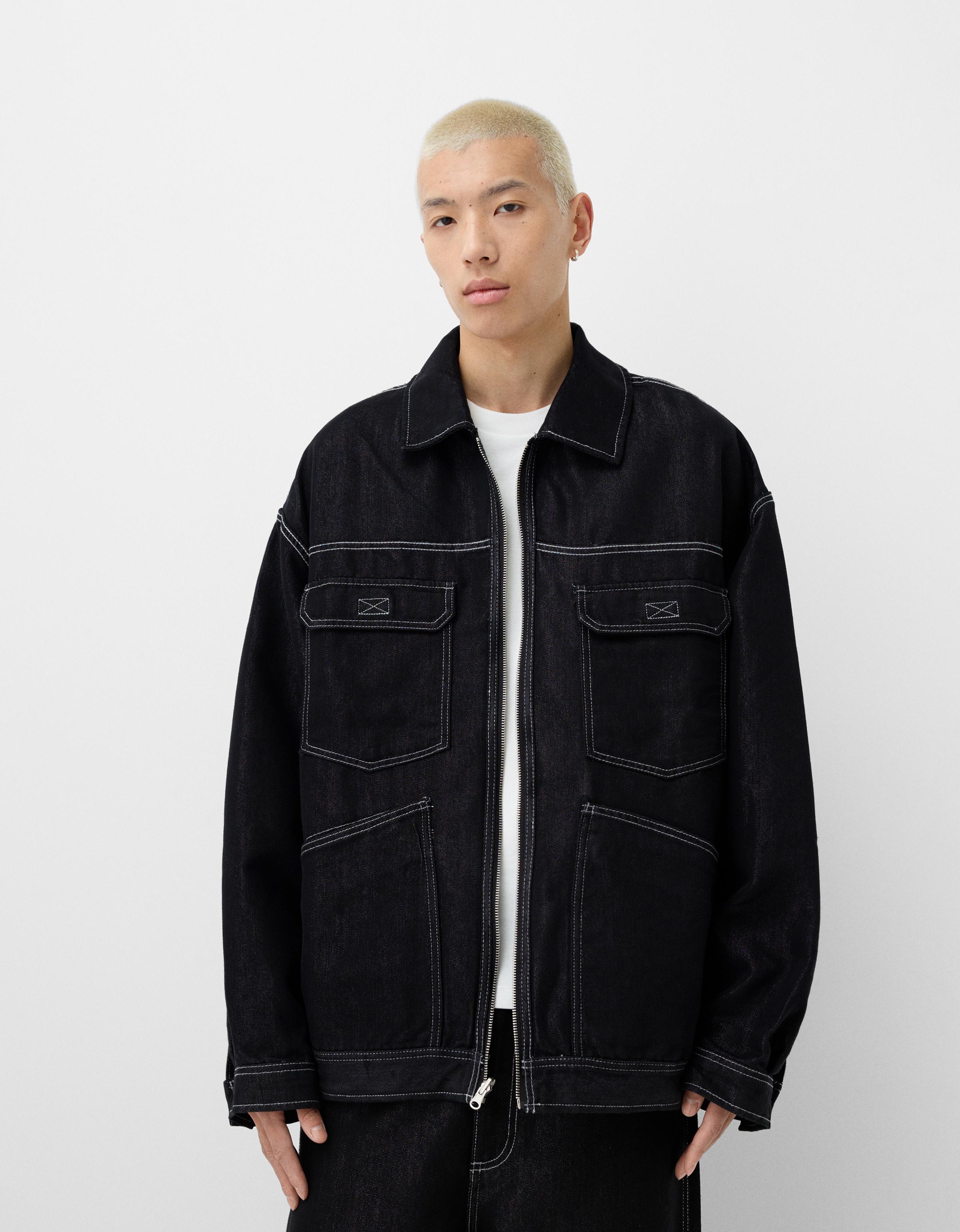 Bershka Wende-Jeansjacke Mit Kontrast Herren S Dunkelgrau