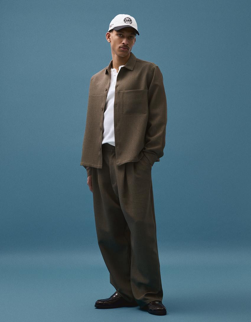 قميص محبوك بأكمام طويلة-كاكي