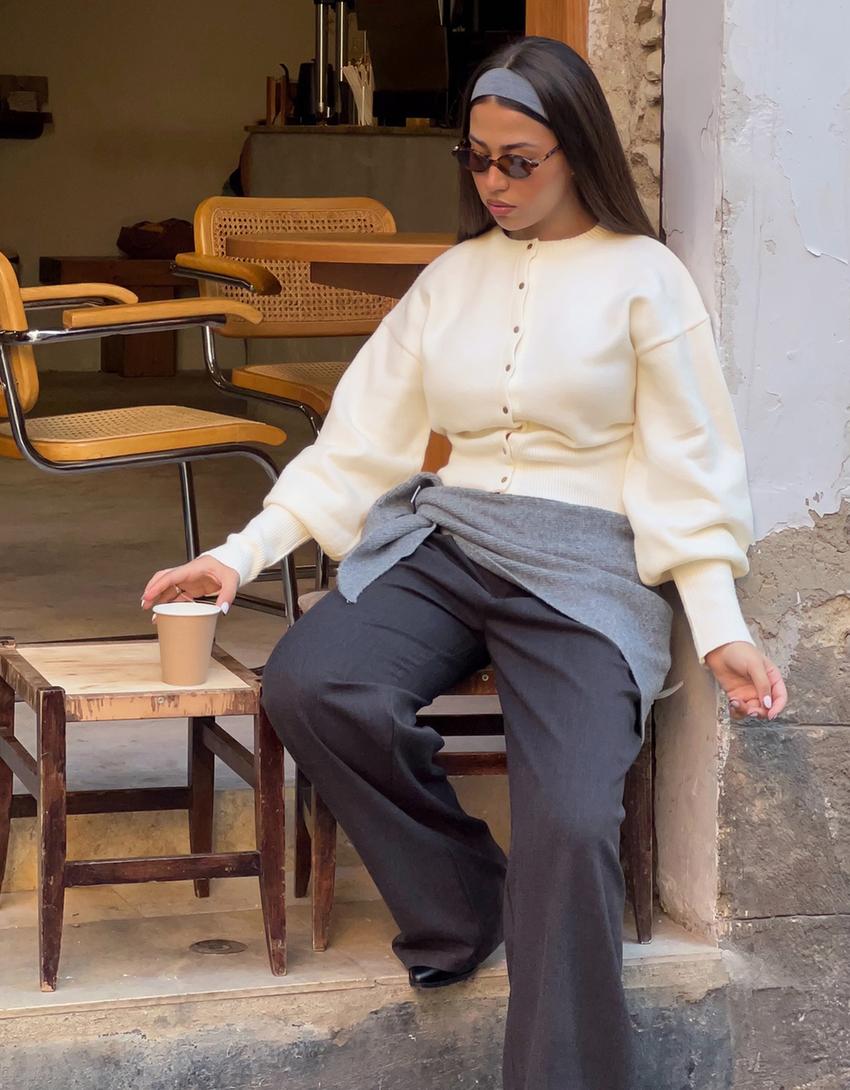 Gilet cintré en maille côtelée-Écru