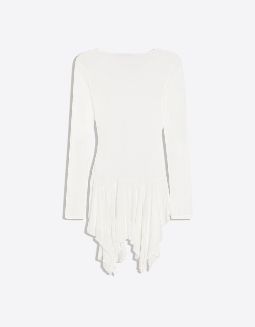 Langarmshirt mit Rüschen-Grbrochenes Weiss
