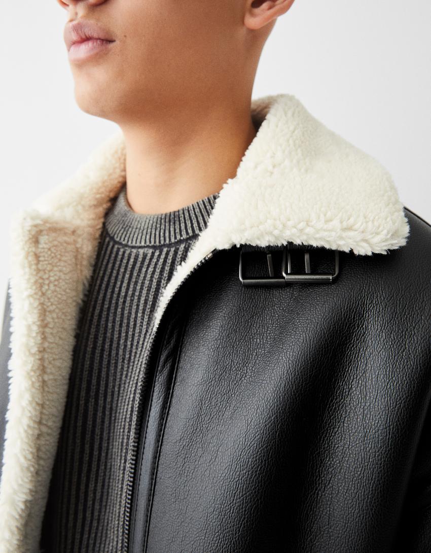 جاكيت جلد صناعي بوجهين-أسود-2