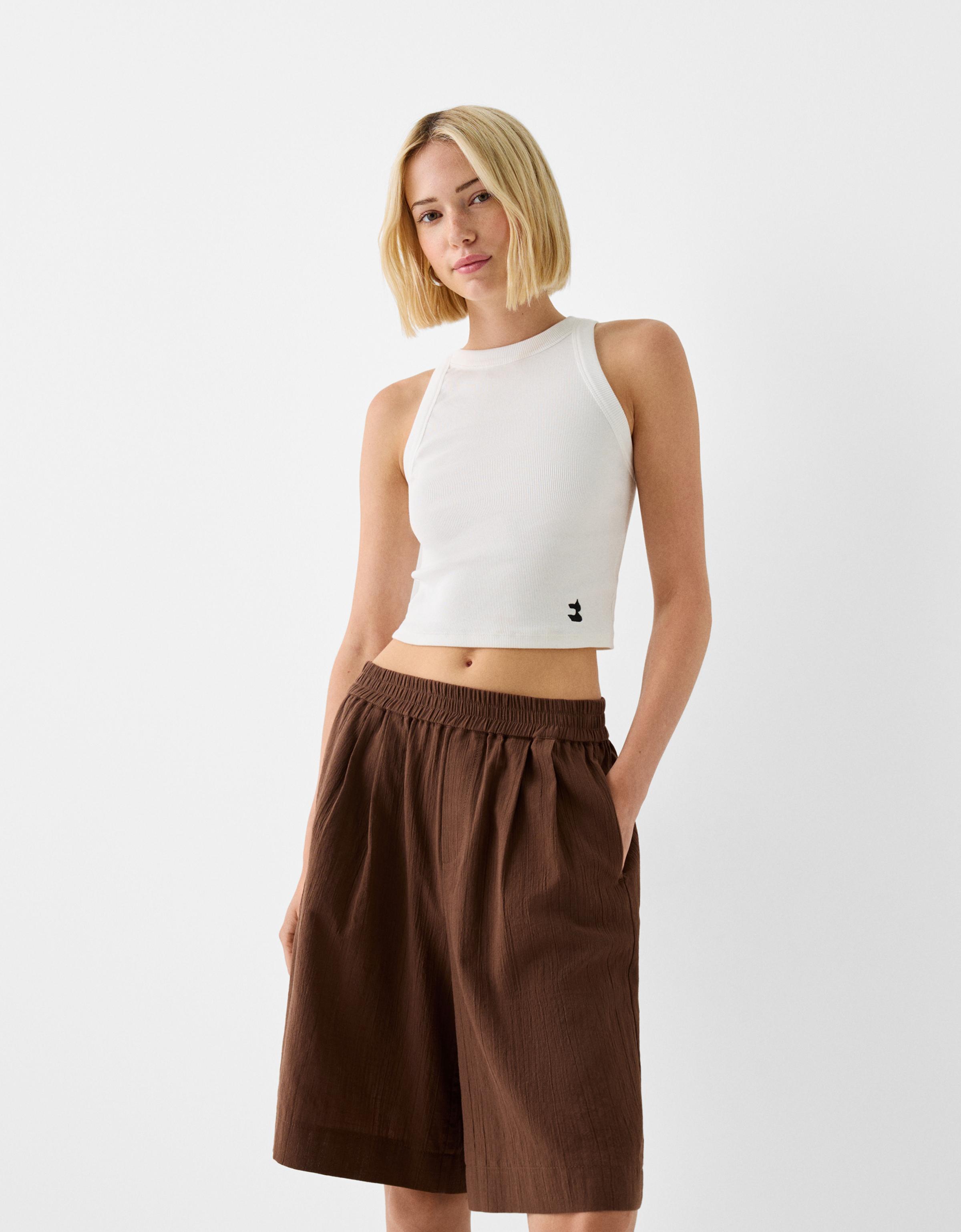 Bershka Rustikale Bermudas Aus Baumwolle Damen Xs Braun