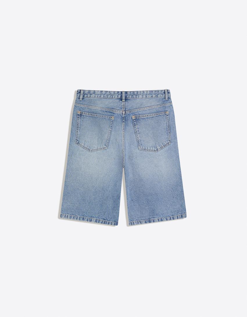 Baggy denim Bermuda shorts-Light blue