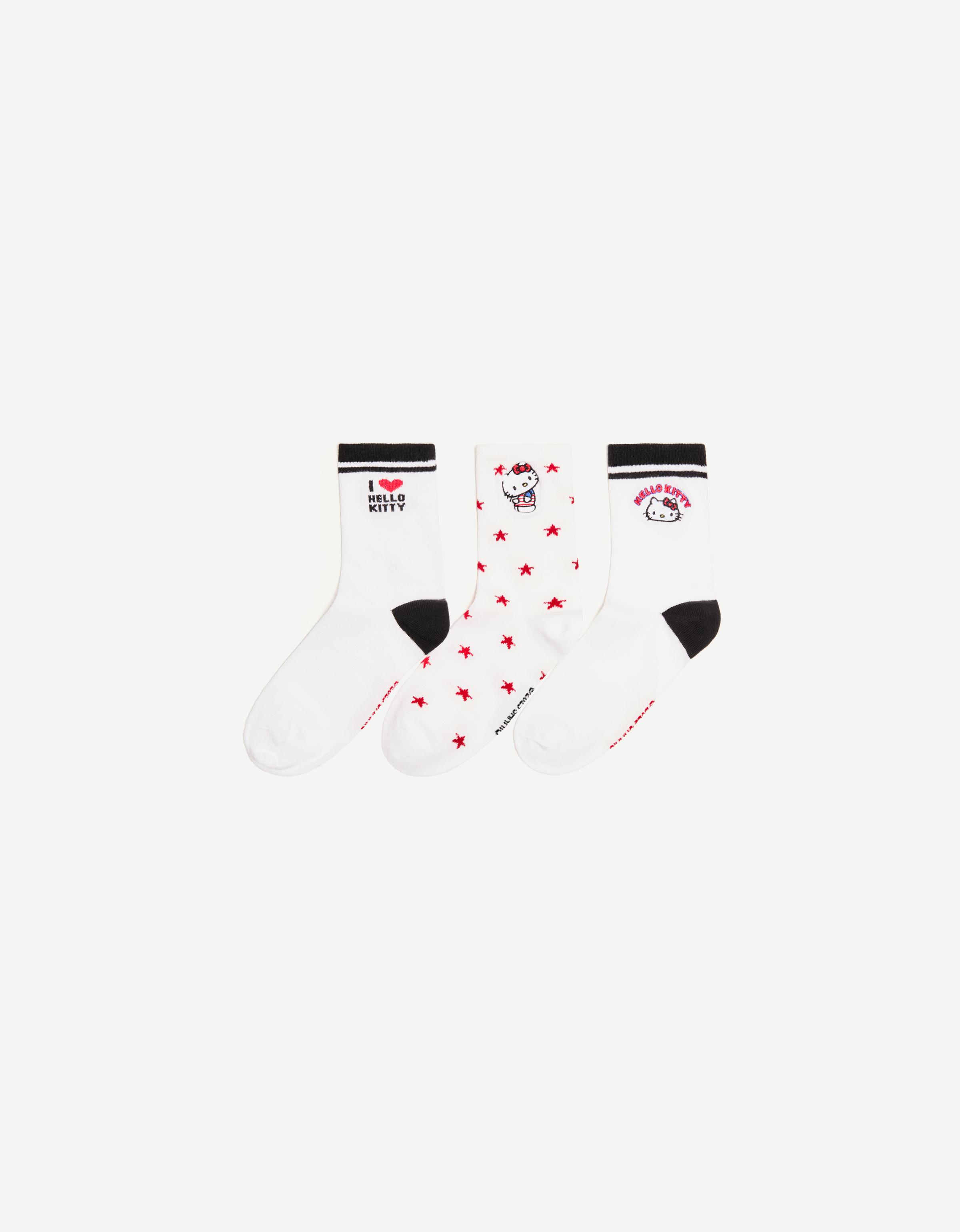 Bershka 3er-Pack Socken Hello Kitty Damen Weiss