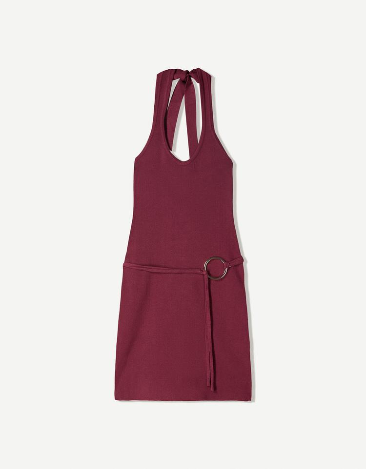 Halter mini dress with ring detail