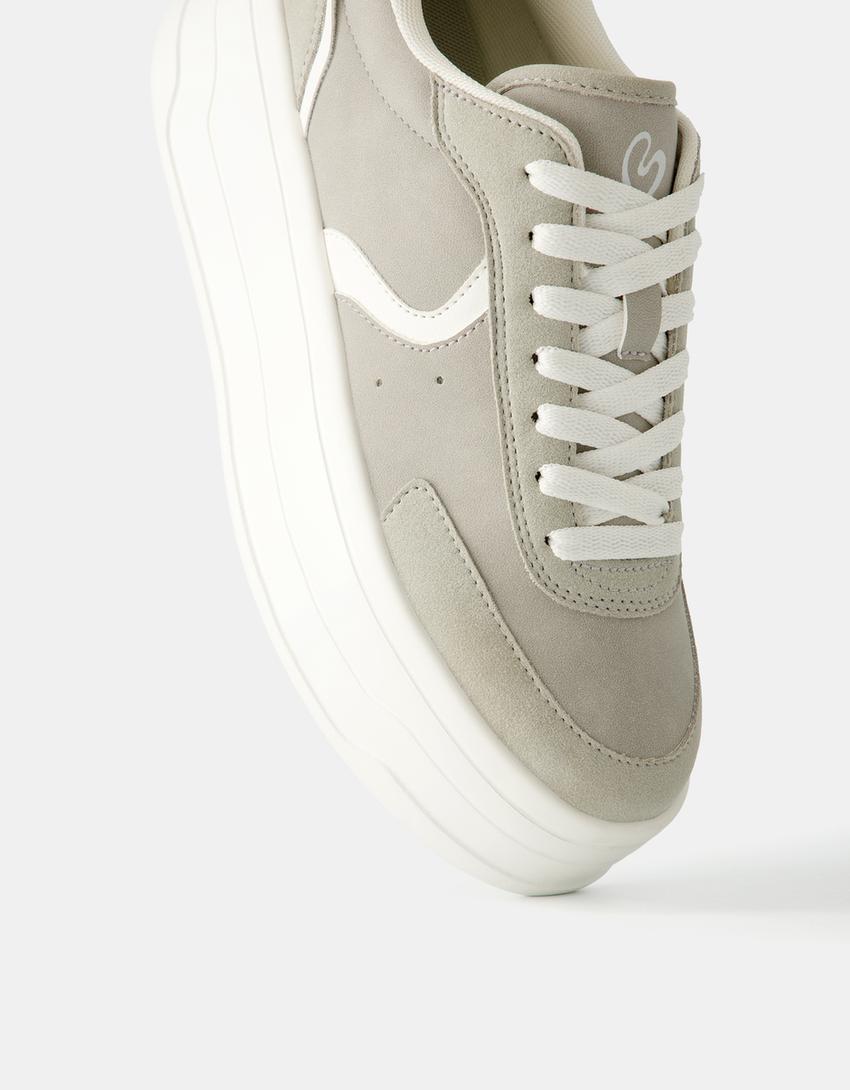 حذاء رياضي بنعل عال متباين-رمادي-2