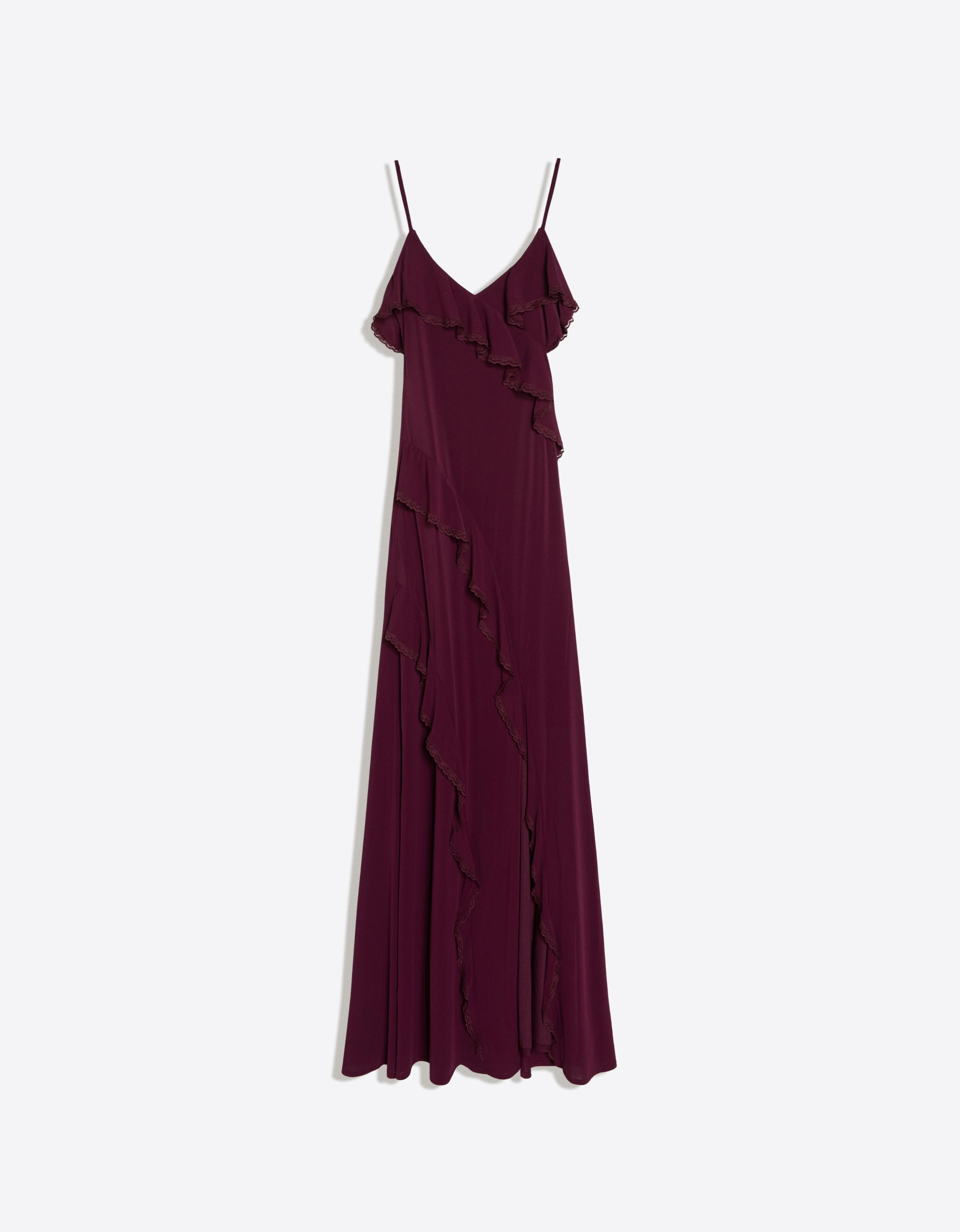 Midi dress with frilled straps — Burgundy