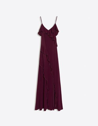 Midi dress with frilled straps — Burgundy 5