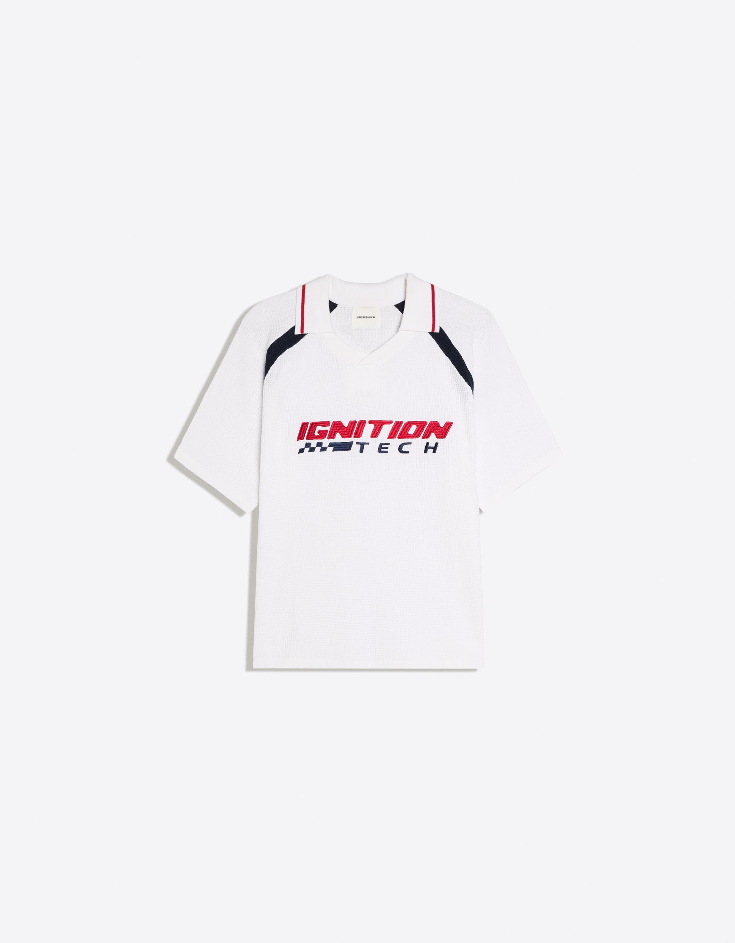 Retro sport print polo shirt — White