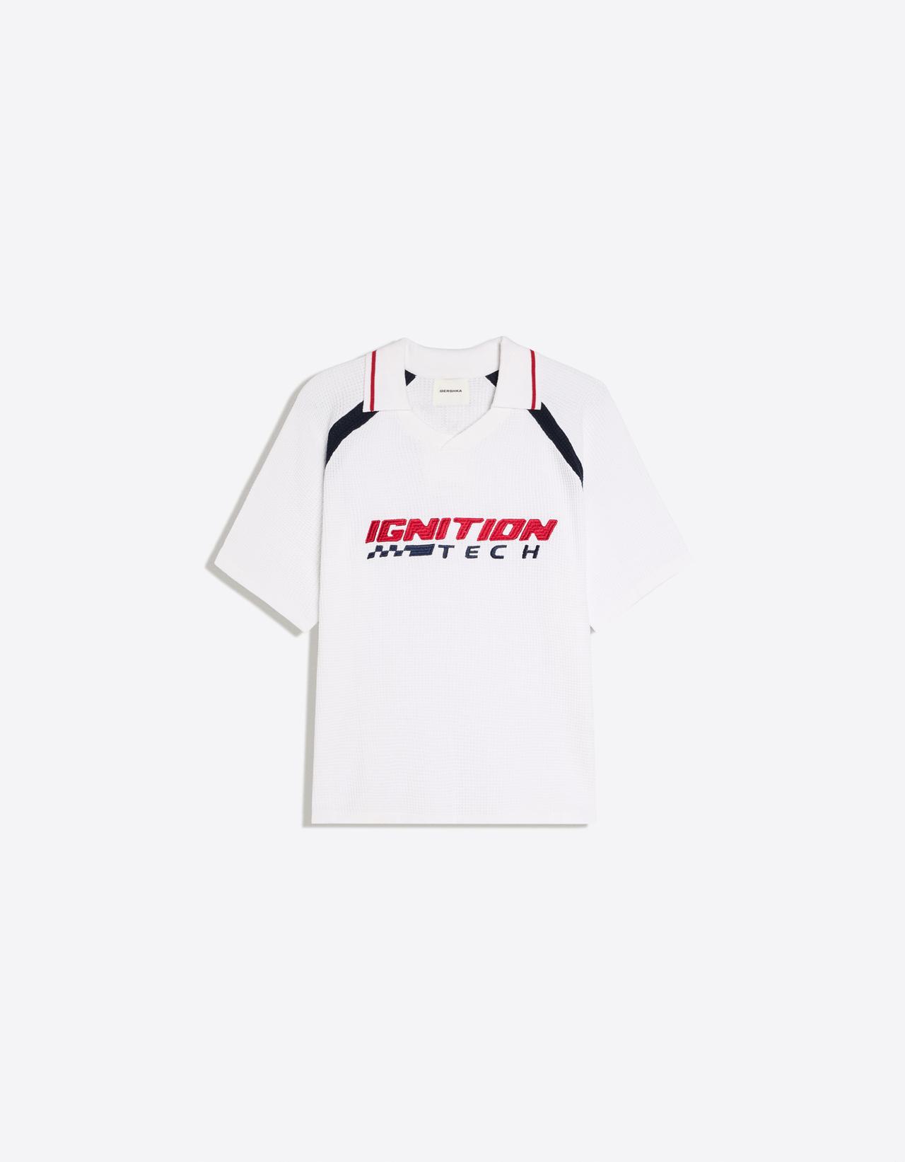 Retro sport print polo shirt — White