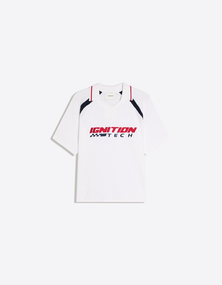 Polo-Shirt im Retro-Sport-Look mit Print-Weiss