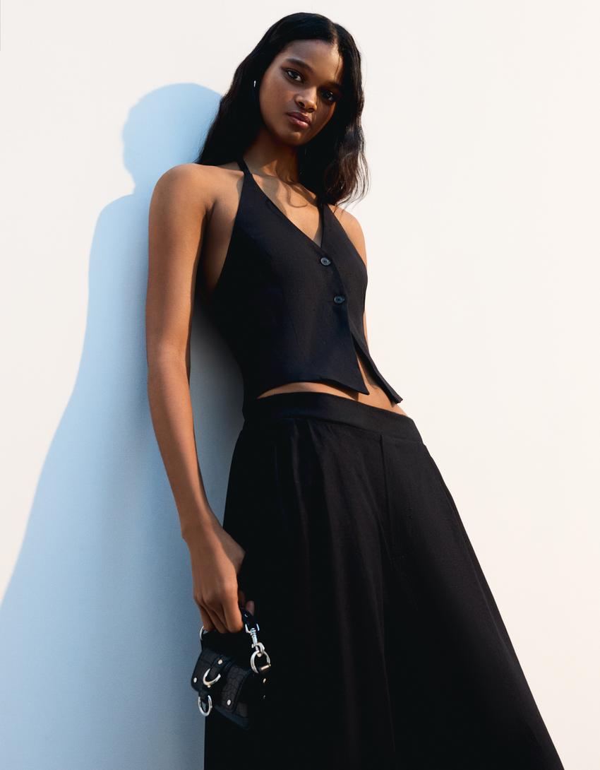 Ensemble gilet sans manches et pantalon taille élastique-Noir-2