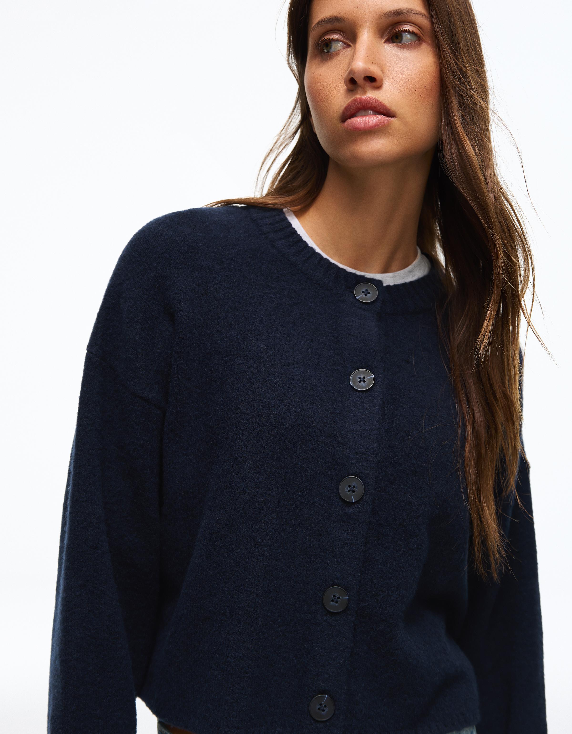 Soft touch round neck jacket — Navy
