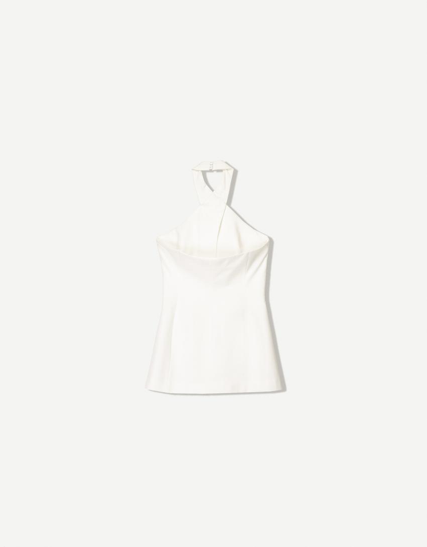 Long halterneck waistcoat-White-4