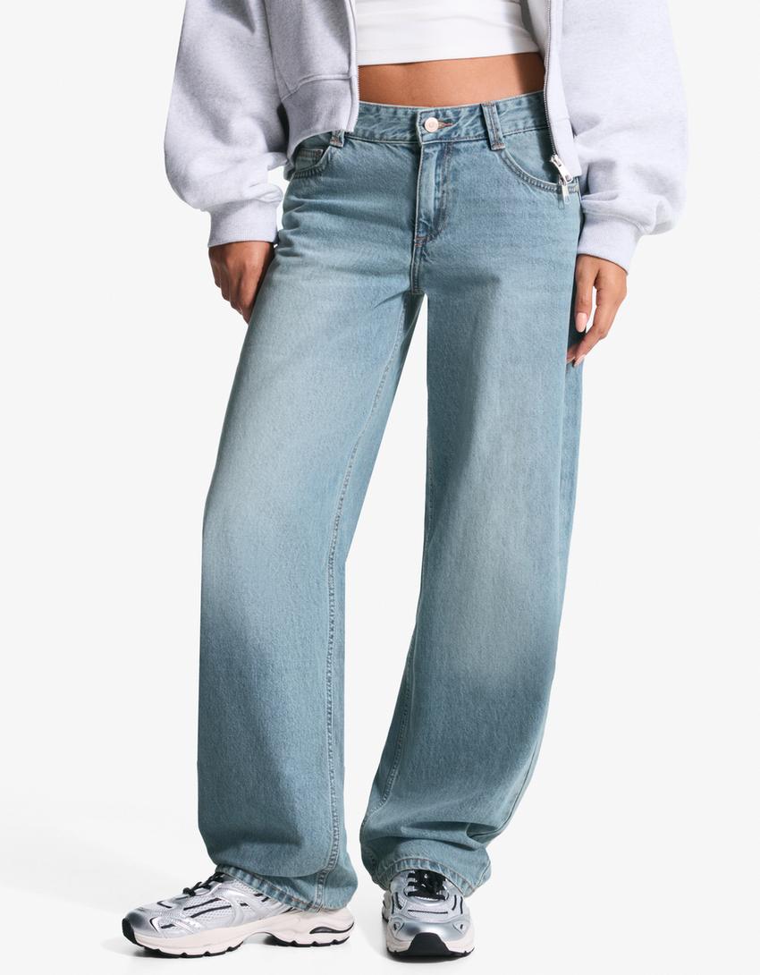 Jeans baggy fit barrel fit taille basse-Bleu lavé