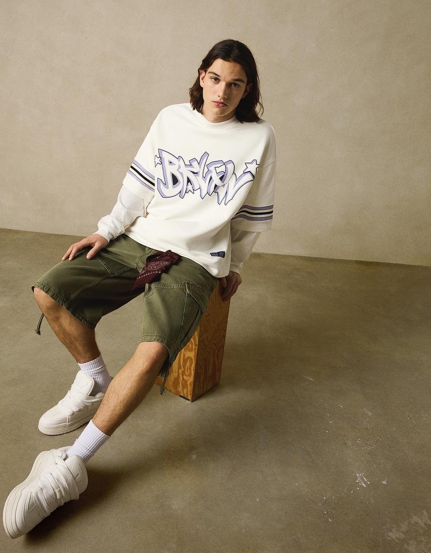 Oversize short sleeve T-shirt with print-White