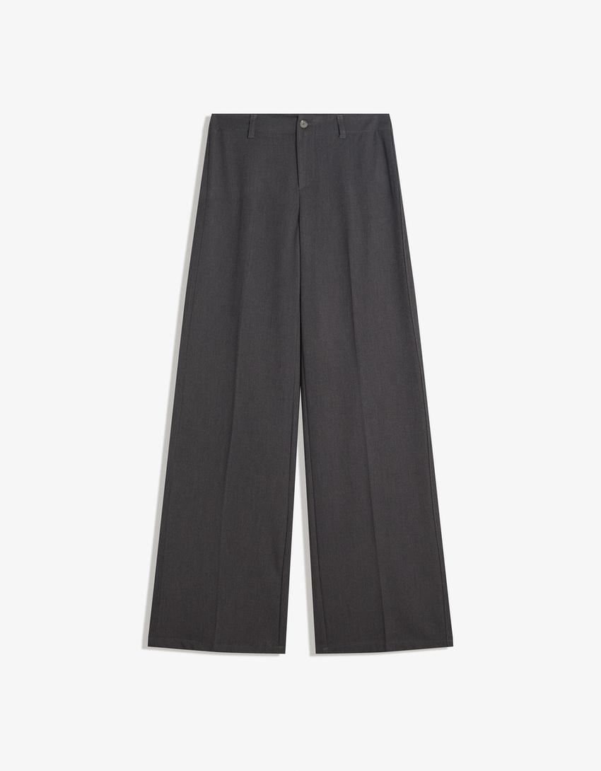 Calças wide leg-Cinzento-escuro
