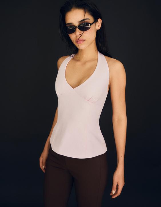 Bağcıklı yapılandırılmış halter bluz