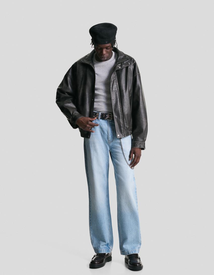 Galtza bakero zuzen relaxed fit-Urdin gastatua