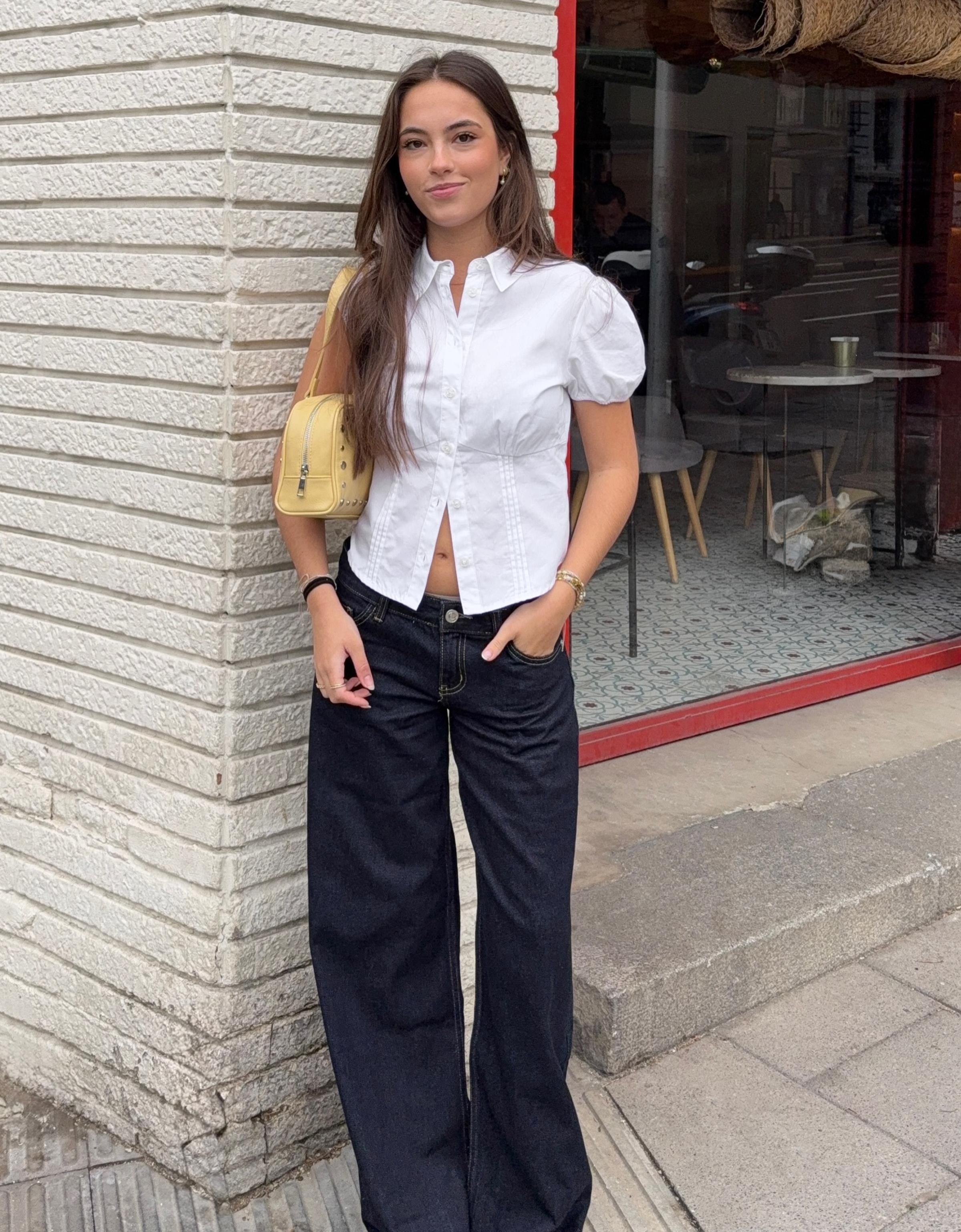 Short sleeve poplin tie-front shirt — White