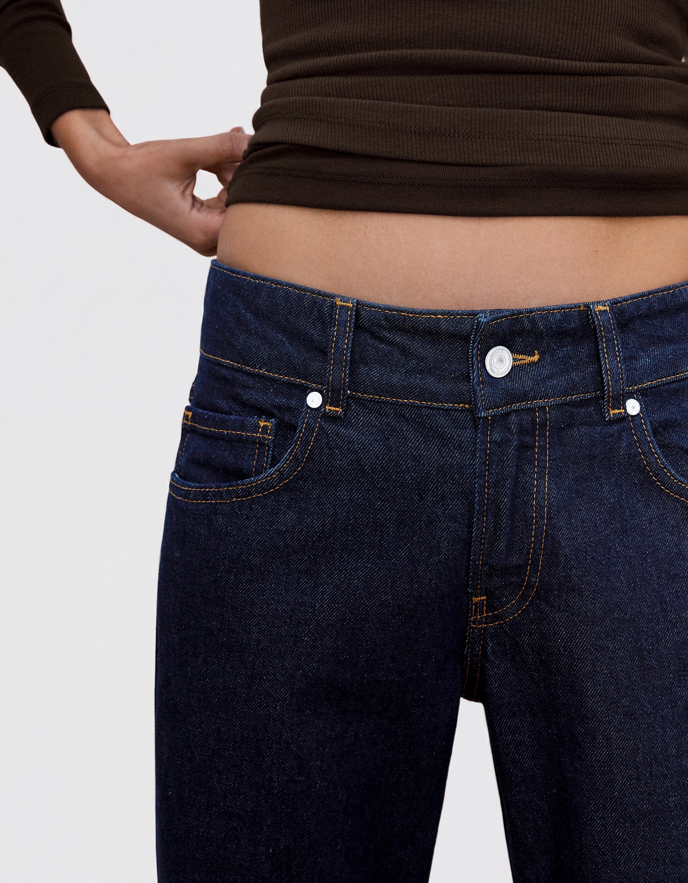 Mid-waist straight-leg turn-up jeans — Navy