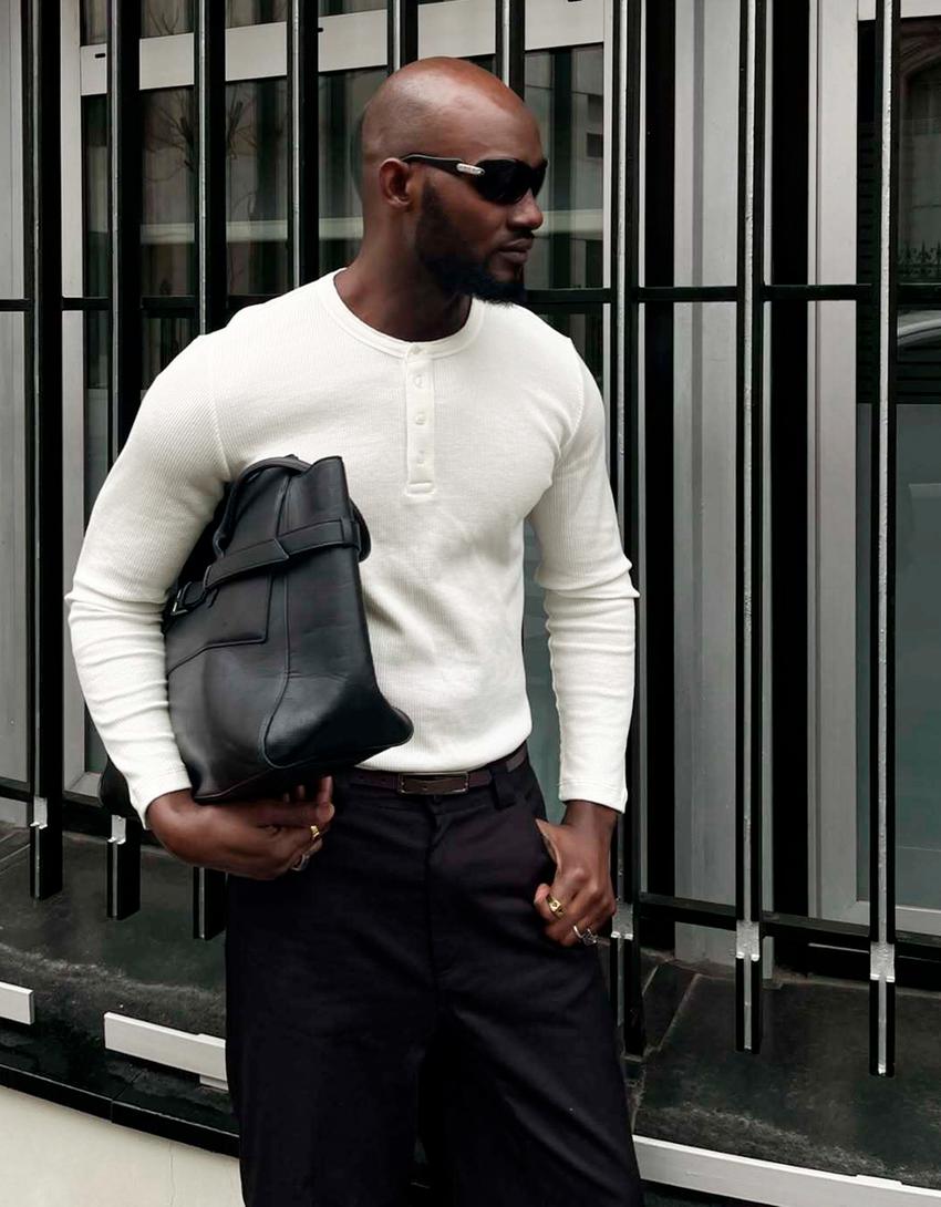 Camiseta manga larga henley slim fit-Blanco roto