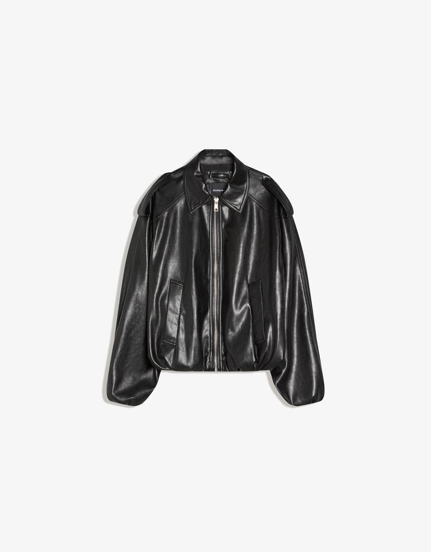 Jakna od umjetne kože balon kroja-Crna