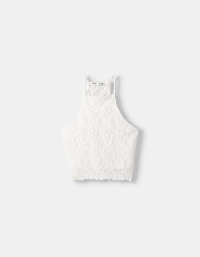 Blonde lace top and skirt set-Off white-3