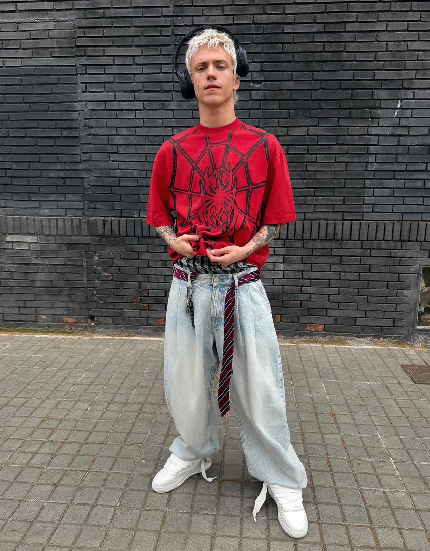Boxy fit SPIDERMAN tişört-Kırmızı