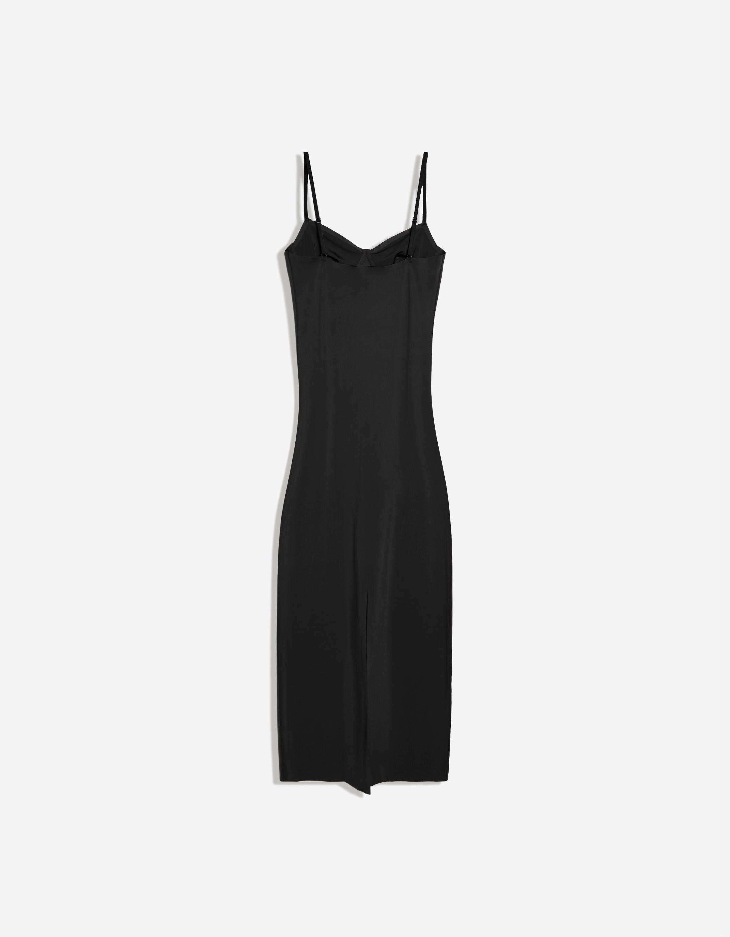 Midi dress with straps and sweetheart neckline — Black