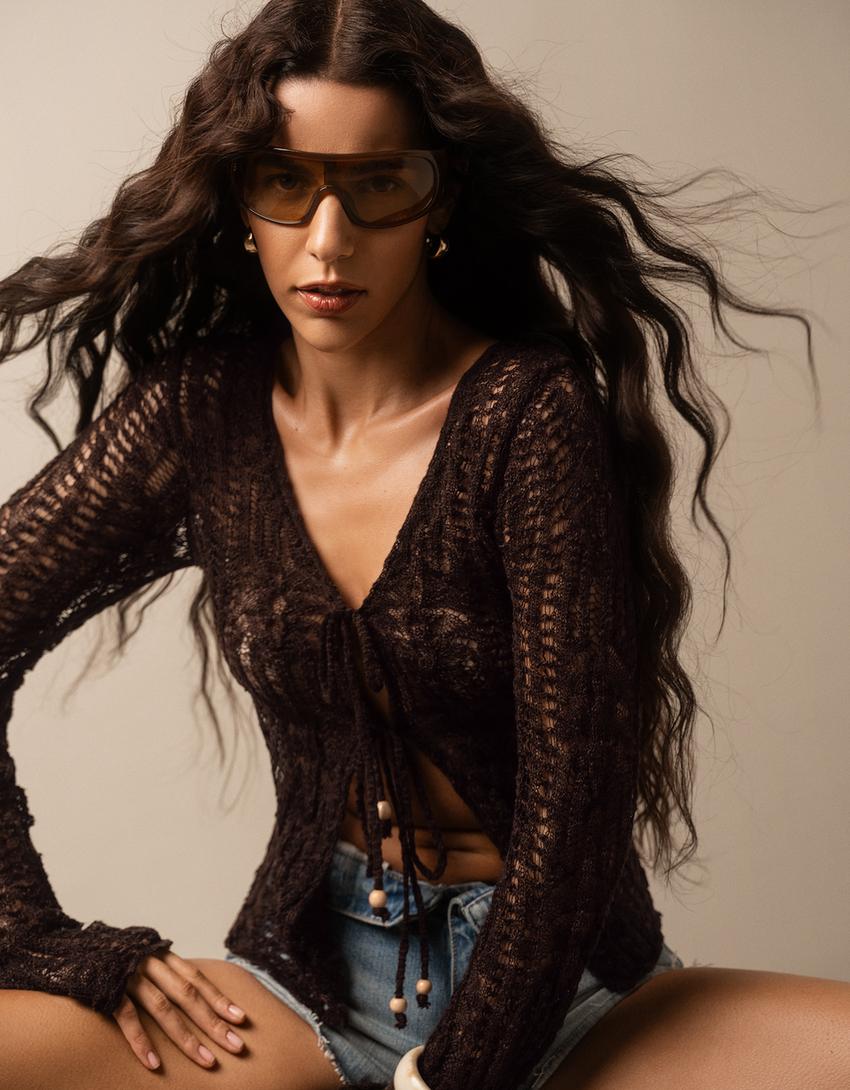 Rustik ajur ceket-Kahverengi