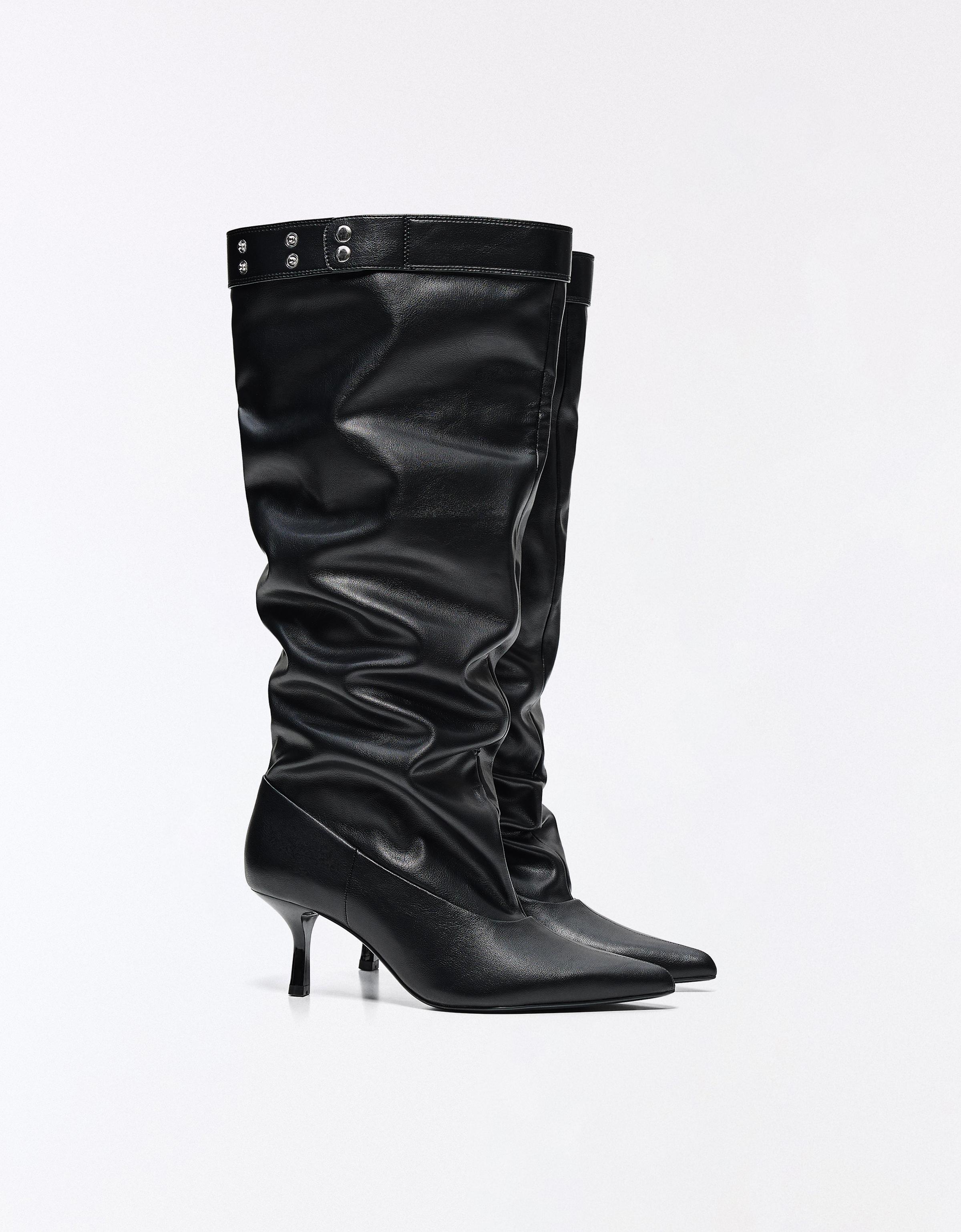 Bershka Bota Tacón Slouchy Ajustable Mujer 35 Negro