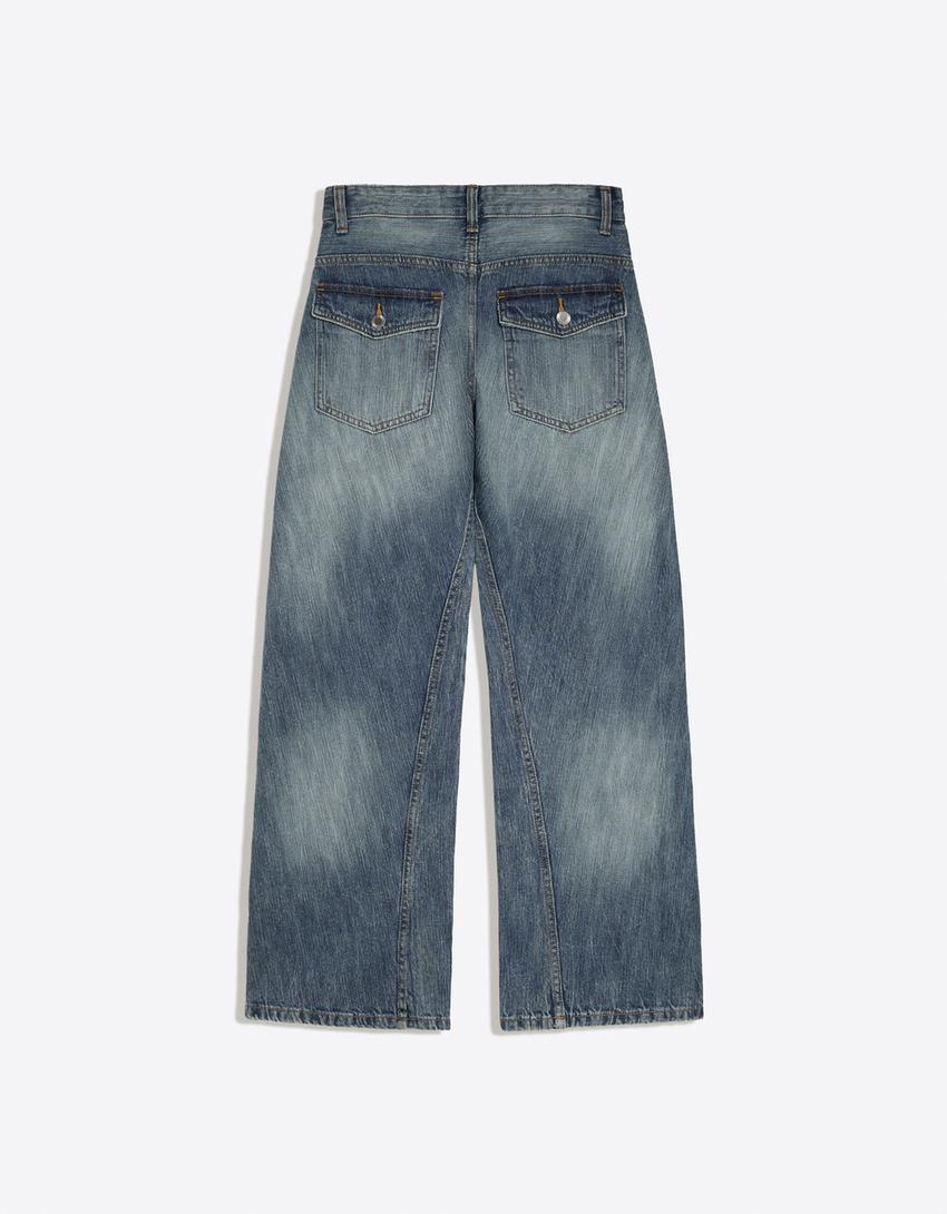 Low-rise barrel jeans-Light blue