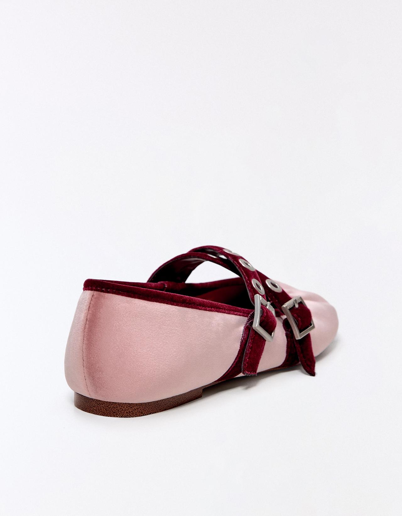 VELVET BALLERINAS WITH BUCKLES — Multicolored