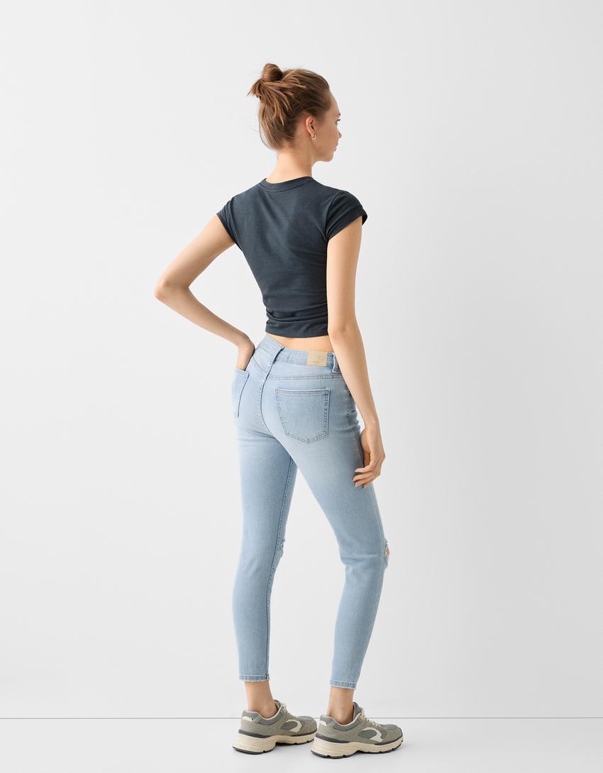 Jean skinny taille basse-Bleu clair-2