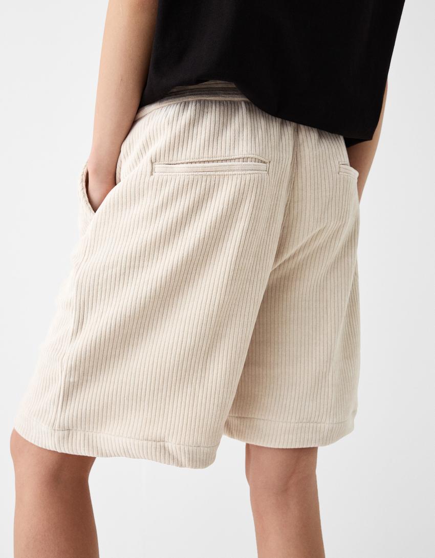 Calções bermuda loose chenille-Areia-6