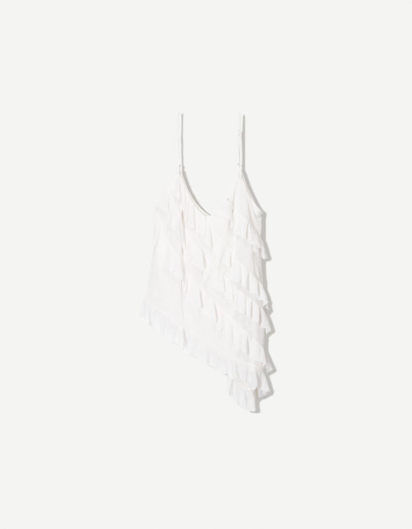 Asymmetric ruffled top-Cream-4