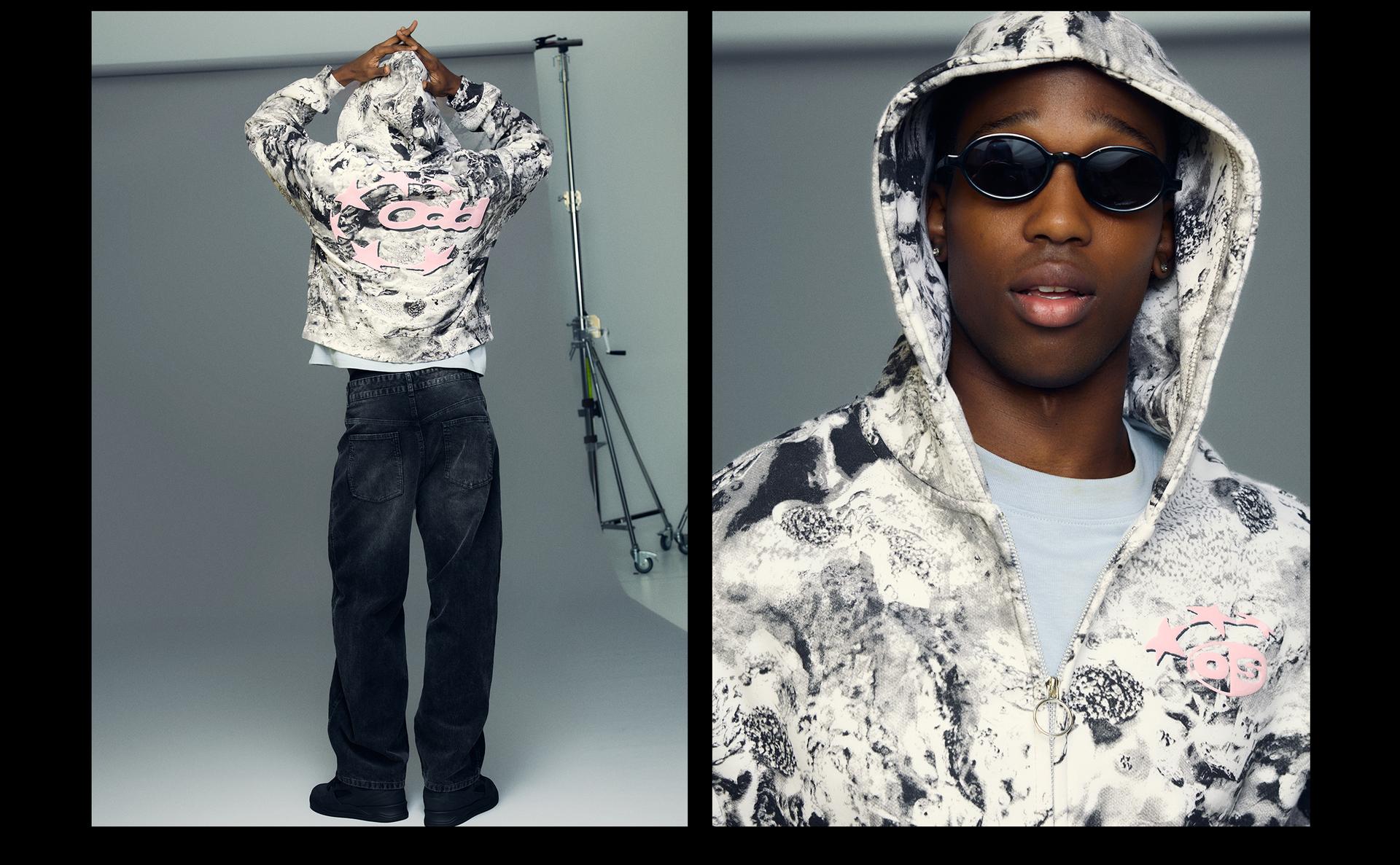 Cropped hooded print jacket