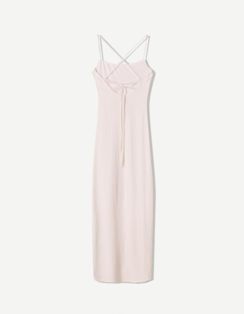 Strappy rustic midi dress-Écru-4