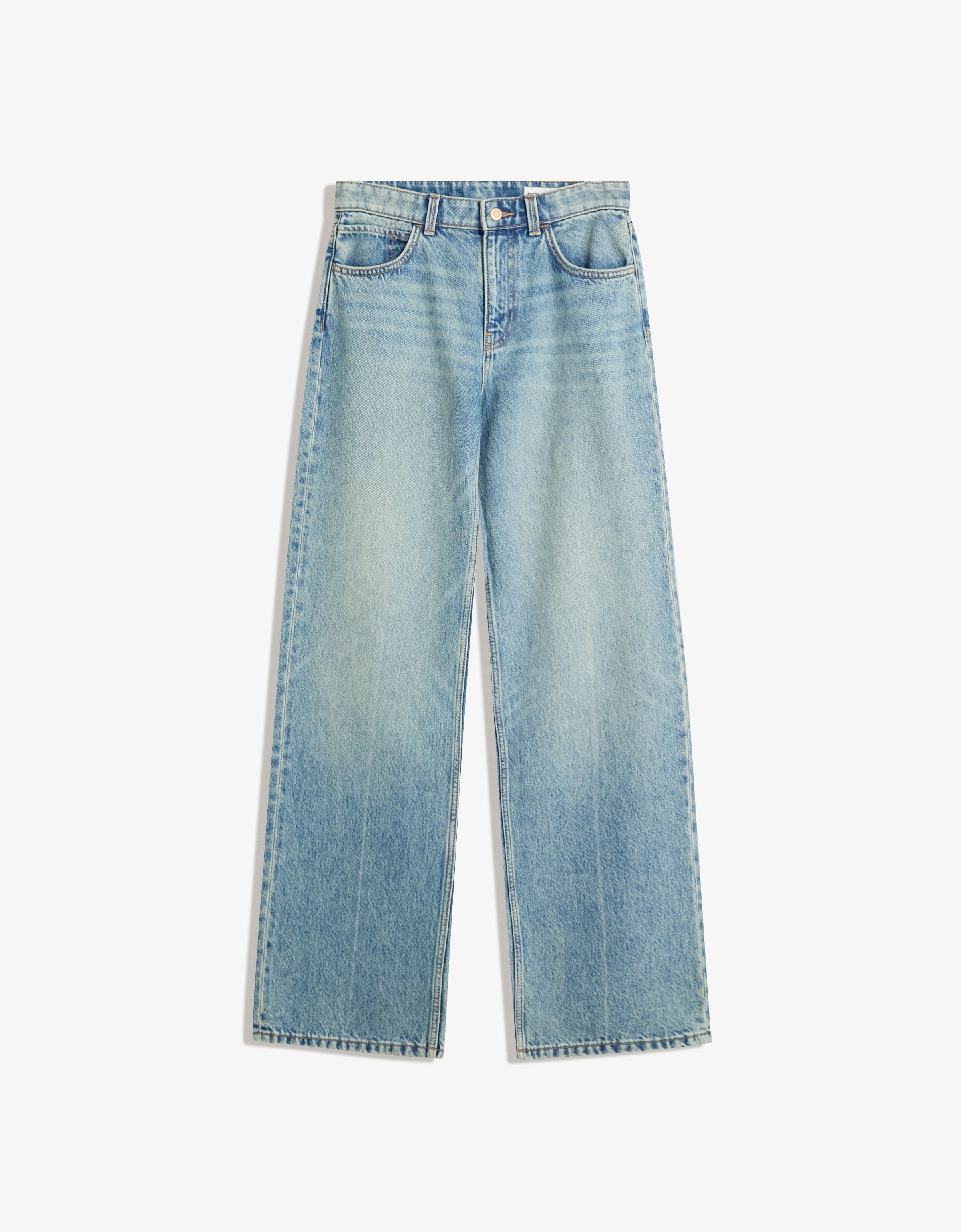 Bershka Jeans Mit Weitem Bein, Straight Leg Damen 44 Ausgewaschenes Blau