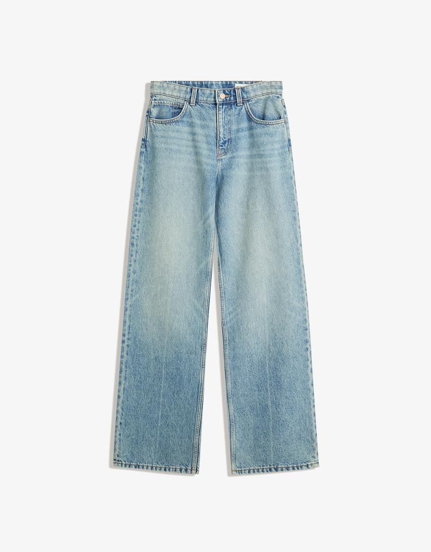 Straight wide leg jeans-Gewassen blauw-3
