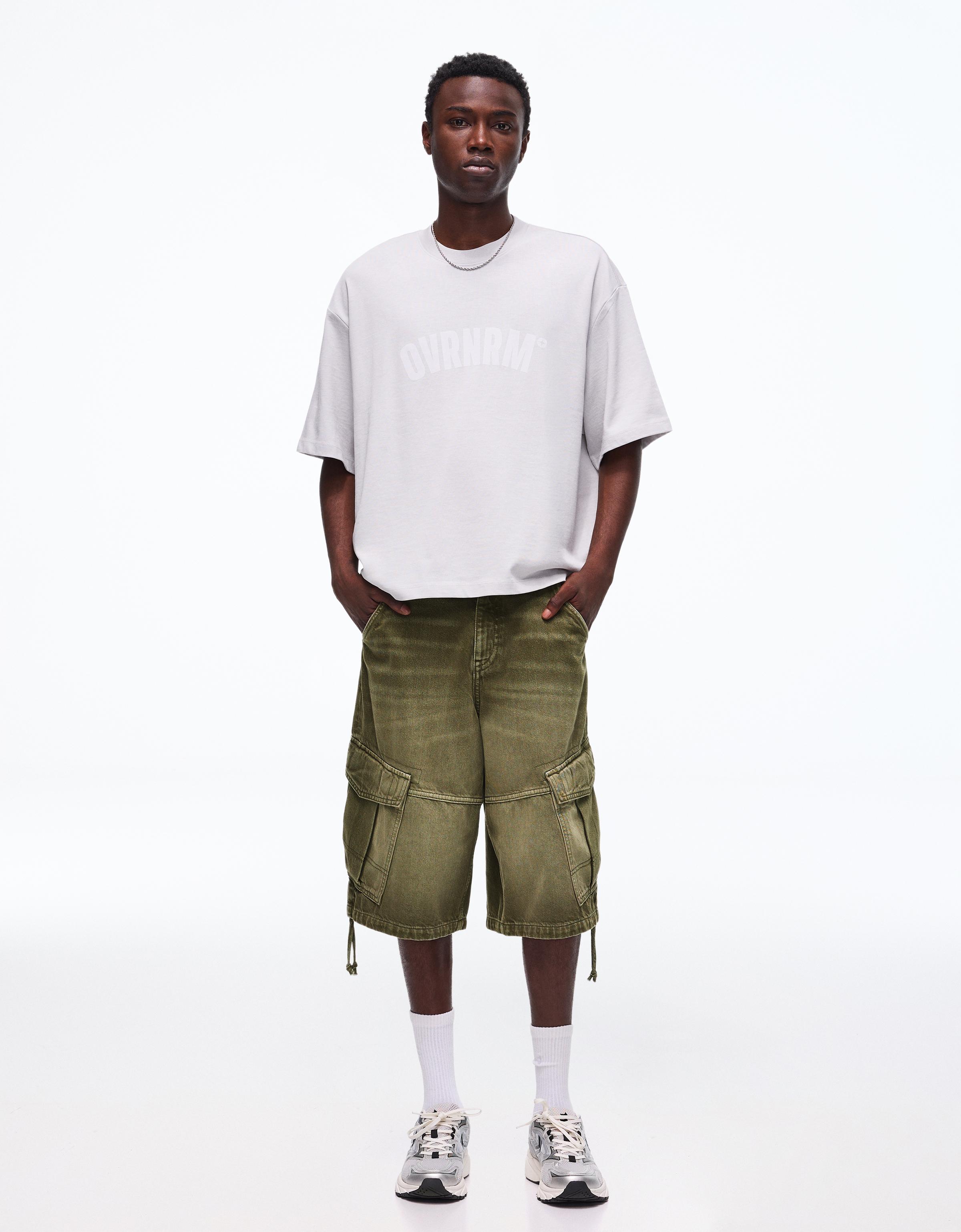Denim cargo parachute Bermuda shorts — Khaki
