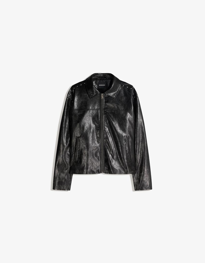 Blouson similicuir à clous-Noir