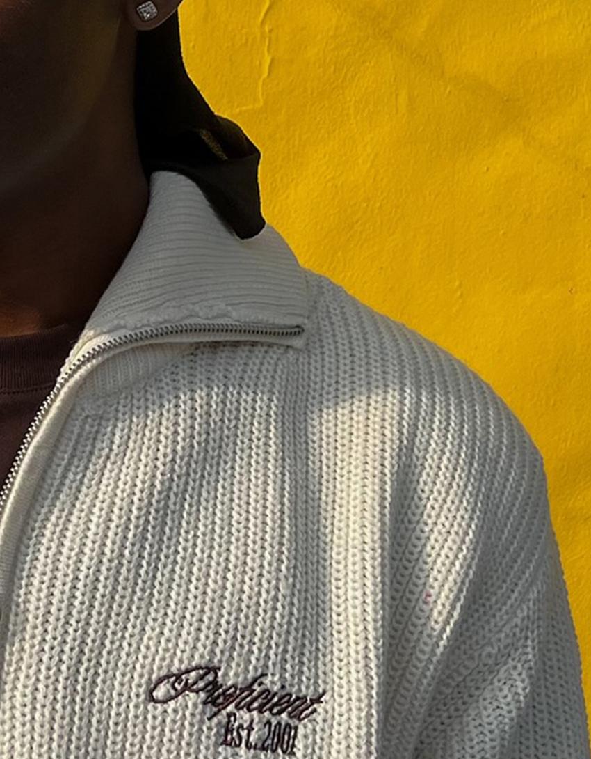 Embroidered zip-up jacket-Off white